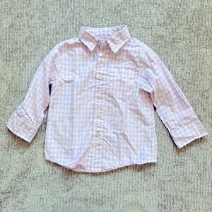 Crewcuts Boys Lavender White Gingham Button Down Shirt Long Sleeve Size 2